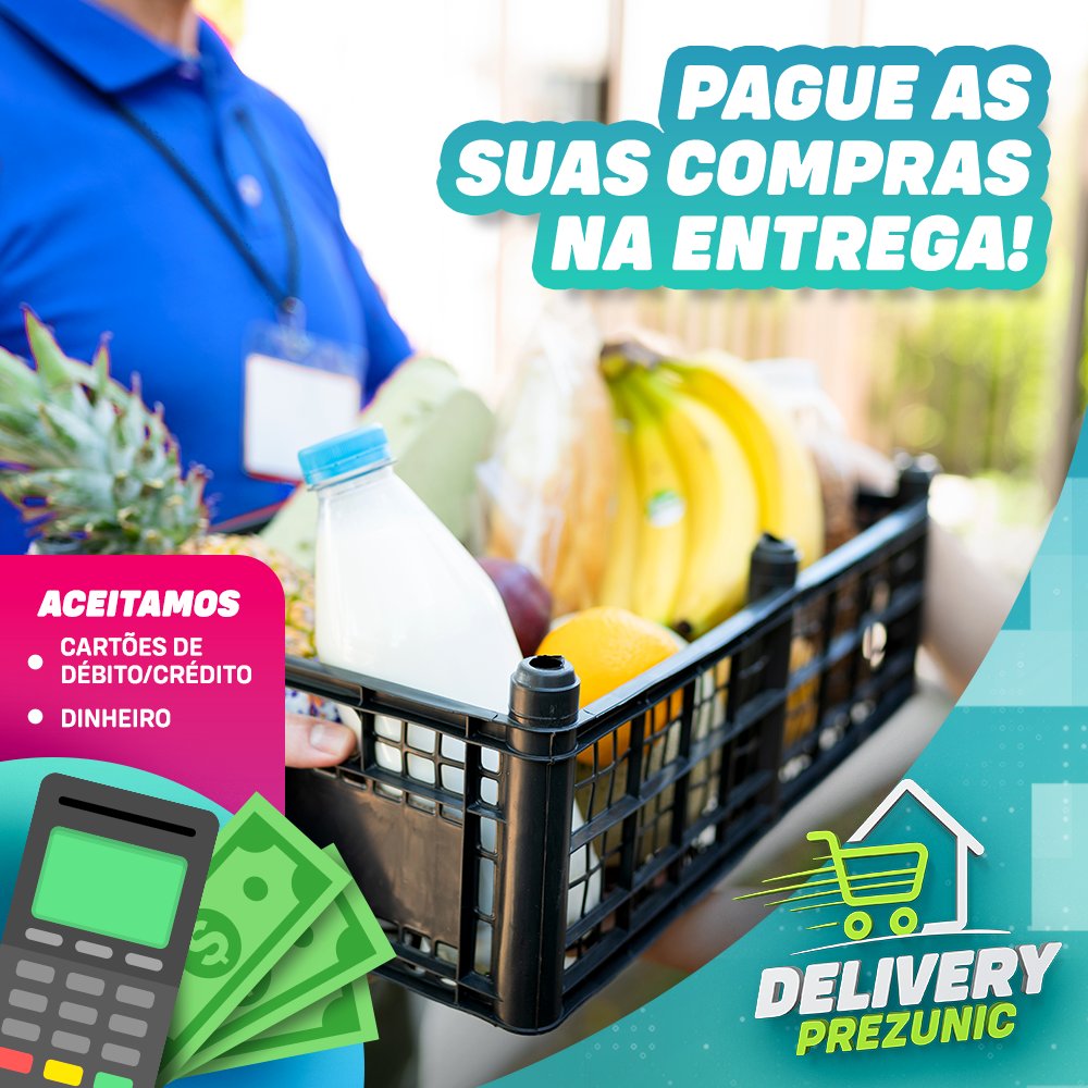 PrezunicOficial's tweet photo. Além do pagamento online, nosso Delivery também tem a opção para você pagar as suas compras no recebimento dos seus produtos. 😍📦
Aproveite mais essa facilidade do #Prezunic e faça suas compras pelo App Prezunic ou pelo site da nossa loja online: https://t.co/RtR6w2aOwR https://t.co/hpCroForOv