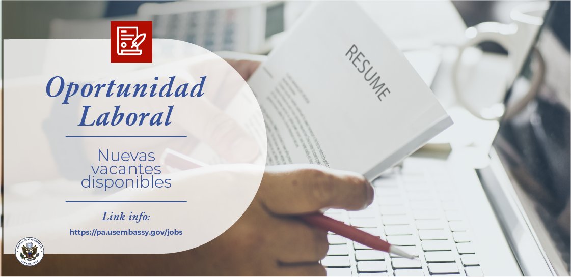 🎯 Vacantes disponibles:

- Visa Assistant
- Domestic Appliance Mechanic

➡️ Más información: pa.usembassy.gov/jobs

#EstamosUnidos