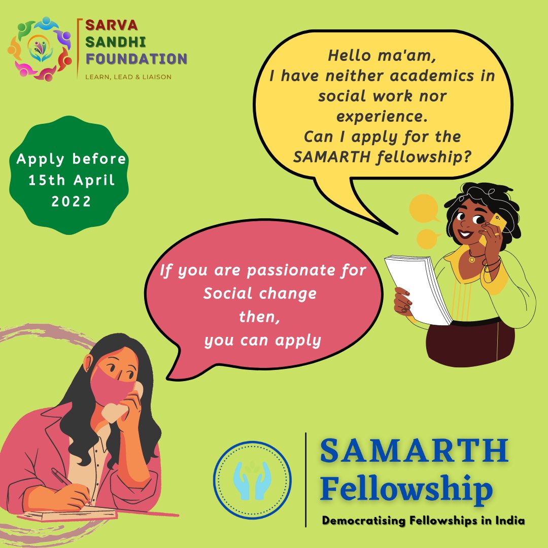 SarvaSandhi's tweet photo. #SAMARTHFellowship
Do you want to start your career in the social development sector, but are confused about how to? 
#Applications live for #SAMARTH #Fellowship Program: https://t.co/JdHzNZABJ5
#WhoCanApply #ApplyNow #passionate #leadership #career #opportunities #sarvasandhi https://t.co/1HhpQm7Zt3