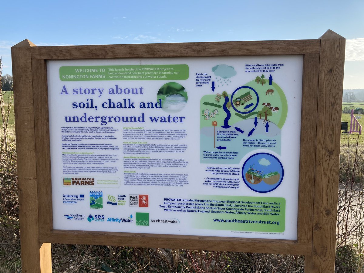 NoningtonFarms's tweet photo. This rather large information board has arrived on the farm. Part of the #prowater project to improve water quality & supply. Our trial is using cover crops to improve water filtration through the soil profile @KentishStourCP #healthysoils #education https://t.co/veGPyLXPO7