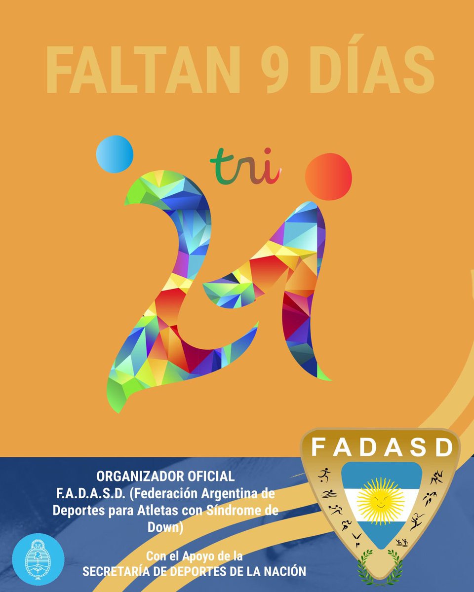 Faltan 9 días para el comienzo del Argentino TRI21 💪🏻
Agradecemos todos los mensajes de apoyo, el interés de muchas instituciones de todo el país, de los entes gubernamentales y por sobre todo de muchísimas familias y atletas con Síndrome de Down de Argentina 🇦🇷