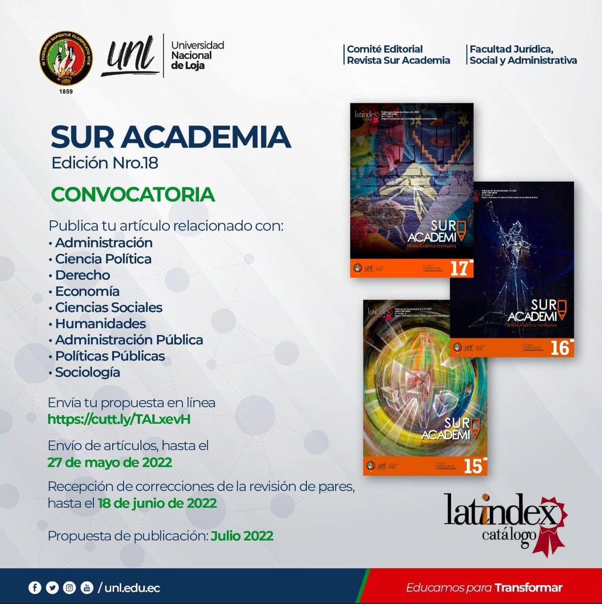 suracademia's tweet photo. ¡Postula ahora!

📌 ¡Envía tu artículo científico y participa en nuestra Revista académica y científica: hasta el 27 de mayo!!📜

👉 Propuesta de publicación de la Revista será en Julio de 2022

🖇️ Envía tu propuesta en línea: https://t.co/WJmHUQSRiy

#EducamosParaTransformar https://t.co/rM6ZqQLInI