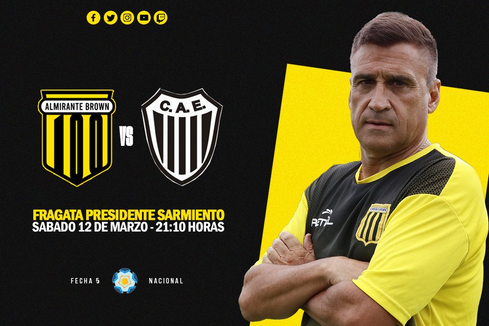 Club_AlteBrownE's tweet photo. Today plays Almirante Brown!
π @EstudiantesOK
π Fragata Pdte Sarmiento
π 21:10 hours
π€ Mariano GonzΓ‘lez
πΊ @TyCSports
#οΈβ£ #LetsGoForEverything
π€π https://t.co/1Ldaz1HZwW