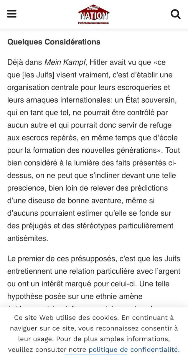 JCoupable's tweet photo. Nous interpellons @_LICRA_ @DILCRAH @gouvernementFR @Le_CRIF @GDarmanin @EmmanuelMacron @LaetitiaAvia @SOS_Racisme @Association_OJE @ObservatoireOjf  @Knobel7  
 concernant les publications antisémites du torchon "Jeune Nation" publiées le 11 MARS 2022: 
https://t.co/rgwtSDchSf https://t.co/NBDmUzYfNq