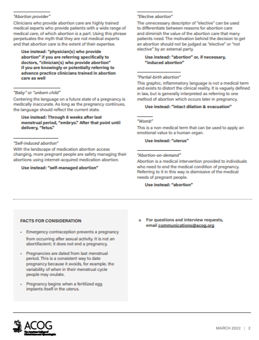 ACOGAction's tweet photo. When discussing #ReproHealth, abortion or policies that impact abortion, avoid language that's inherently biased, inaccurate, or not medically appropriate. @ACOG's guide helps inform the use of medically appropriate, clinically accurate, unbiased language: https://t.co/NKaqd4fBlz https://t.co/BPEJGIzJNy