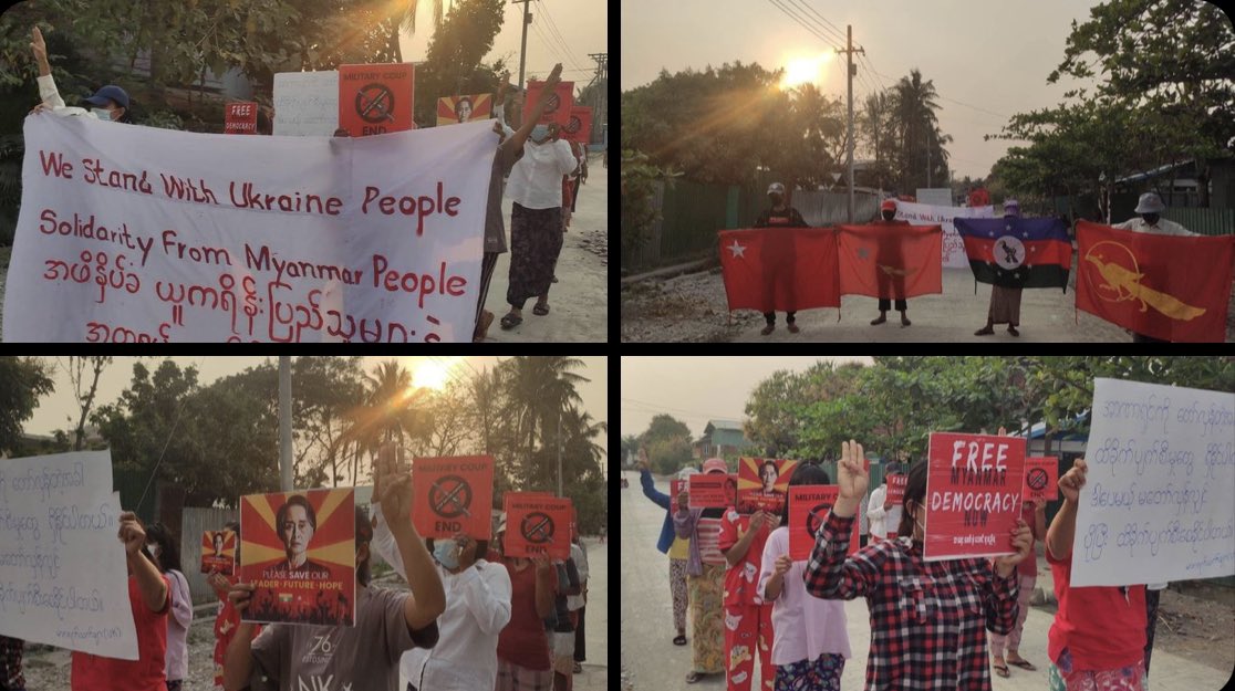 ZawWin35334's tweet photo. Residents, teachers and parents from Letpadaung Taung village, Salingyi, rallied today in voicing out their oppositions to Illegitimate Military ruling.   #VillagesBurntDownByJunta #2022Mar12Coup #WhatsHappeningInMyanmar https://t.co/80Ie284Sq0