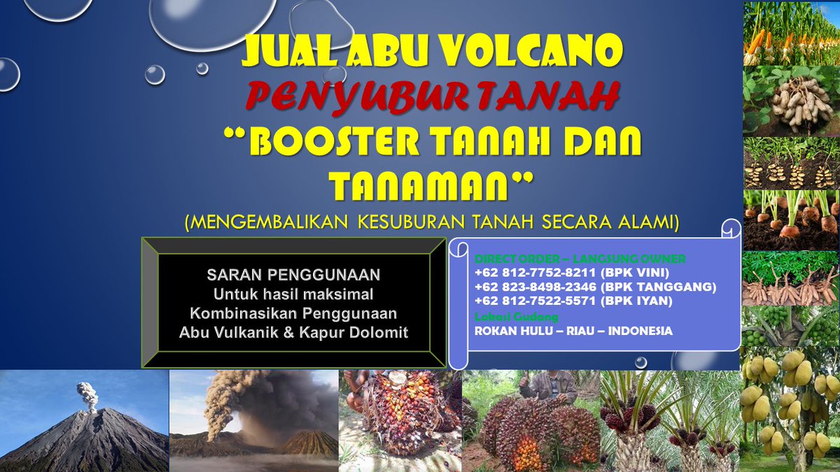 0812-7752-8211 Jual Pupuk Sawit Abu Vulcanik (Pembenah Tanah ORIGINAL) di Rokan Hulu Riau
pembenahtanahoriginal.blogspot.com 
#rohul, #rokanhulu, #riau, #pupuksawit, #pembenahtanah, #pembenahtanahsawit, #jualabuvulkanik, #abuvolcano, #abuvulkanik, #rabuk, #pupuk,  #pupukorganik, #sawit,