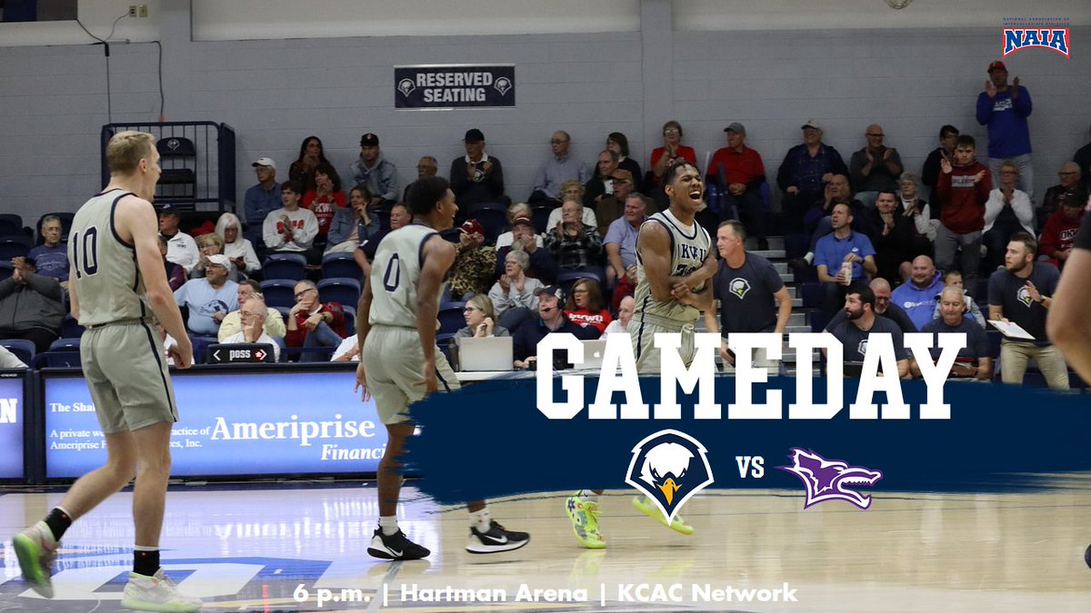 NAIA Tourney Gameday ! 🆚 @kwucoyotes ⏰ 6 p.m. 📍 Hartman Arena 📺 kcacnetwork.com/?B=368966 🎟️ hartmanarena.com A trip to the Round of 16 is on the line between these KCAC foes.