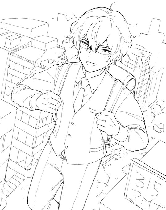 地球人新一年生の道夫がランドセルを着用しはしゃいでいる絵 