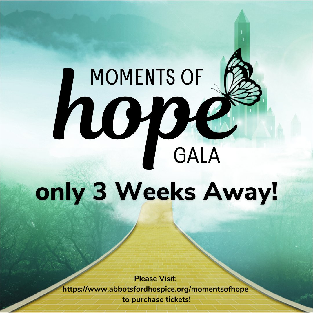AbbyHospice's tweet photo. Our Moments of Hope Gala is only 3 weeks away on April 2, 2022! This is our biggest fundraiser of the year. 
Please get your tickets today at https://t.co/AYSATHlvmS 

#momentsofhope #gala2022 #abbyhospice #abbotsfordhospicesociety #hospicecare #hospice #griefsupport https://t.co/ZfjFMxCEfS