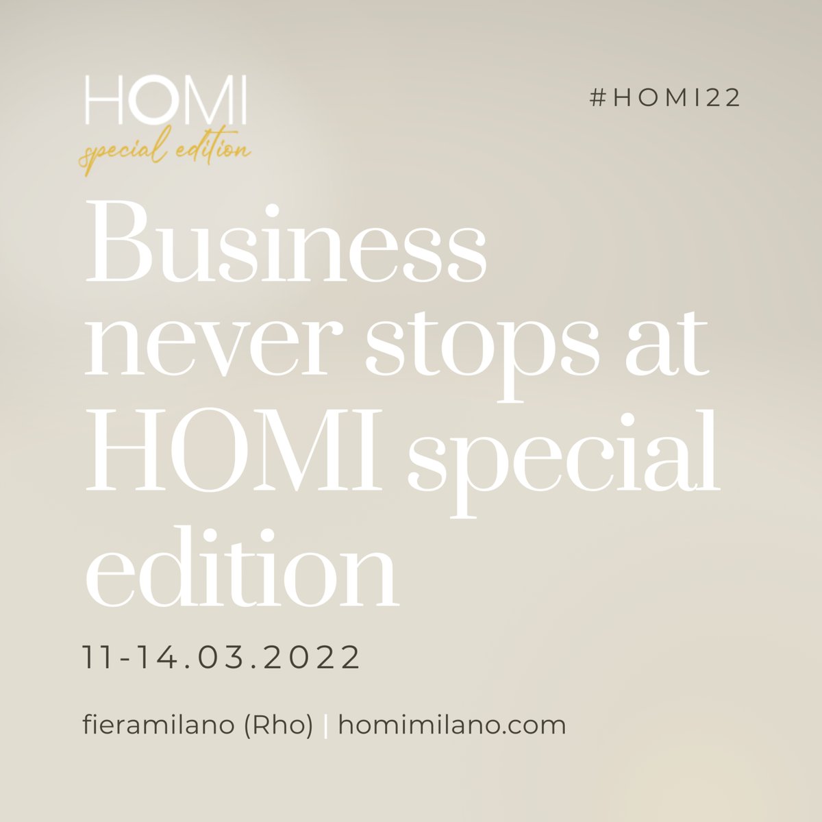 HOMI Special Edition è cambiamento: parla di design, dell'introduzione di nuovi modelli di sviluppo a misura d'uomo, di prodotti sostenibili e di progetti che pensano a come integrare casa, lavoro, indoor e outdoor. 

#HOMI22 #HOMIspecialedition