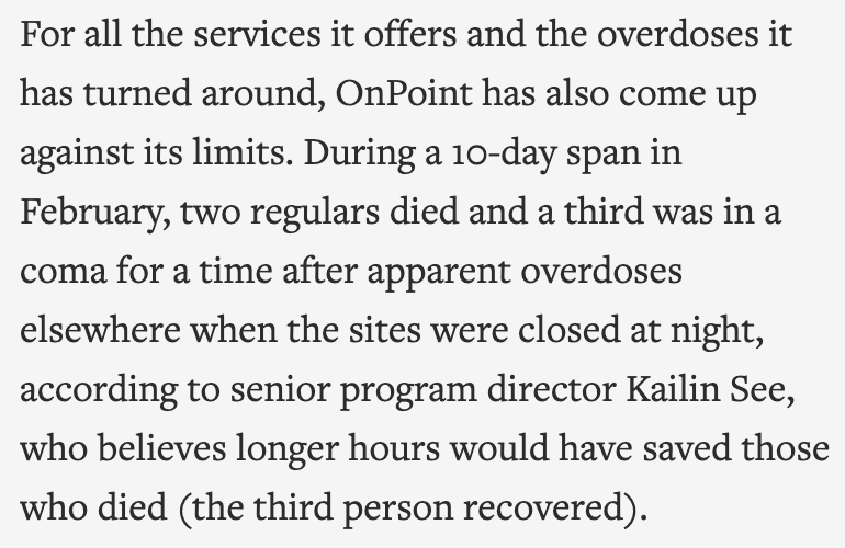 Give federal and state funding to safe consumption sites so drug consumers can access them 24/7 and not die.

apnews.com/article/inside…