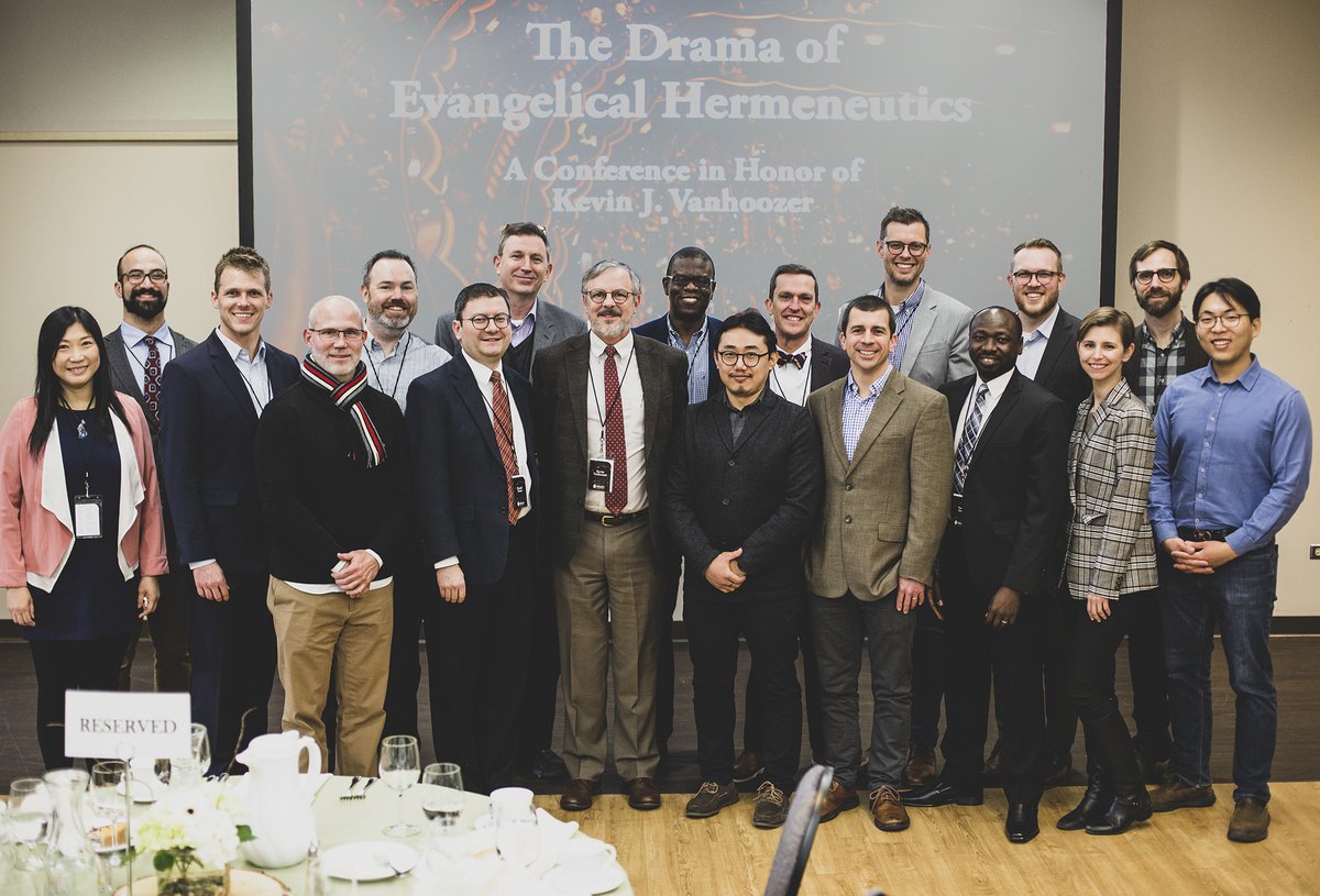 Dr. Kevin Vanhoozer accompanied by his former students at the Drama of Evangelical Hermeneutics conference.