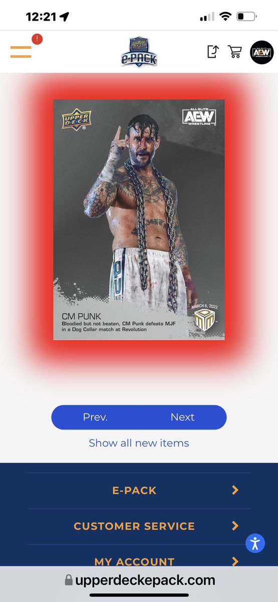 x36534096's tweet photo. Pulled another Punk!
I’ve got a silver Punk,
2 Jades & a Hangman for trade.
Need a gold Regal!
#aew #upperdeck #wrestling #tradingcards #epack #upperdeckepack @UpperDeckSports https://t.co/WemTuVMoJs