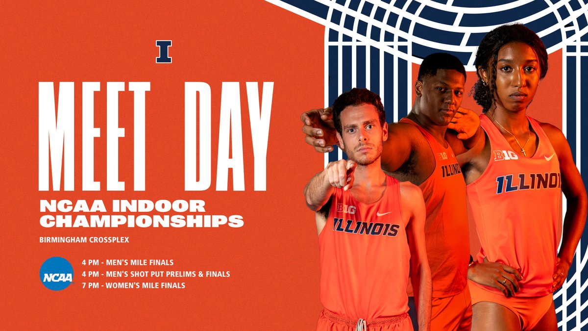 𝙲𝚑𝚊𝚖𝚙𝚒𝚘𝚗𝚜𝚑𝚒𝚙 𝚂𝚊𝚝𝚞𝚛𝚍𝚊𝚢.

🏆 NCAA Indoor Championships
📍 Birmingham CrossPlex
🕓 4 PM » Men's mile final
🕓 4 PM » Men's shot put prelims + finals 
🕖 7 PM » Women's mile final
🖥 espn.com/watch/
📊 flashresults.ncaa.com/Indoor/2022/in…

#ILLINI x #NCAATF