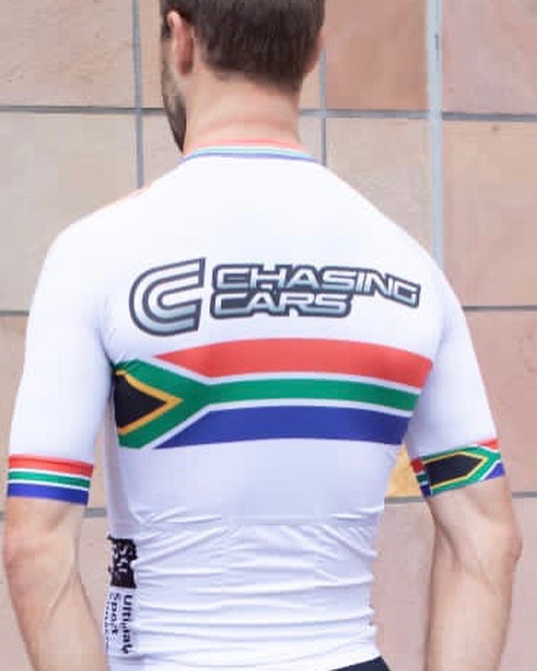 ReinvanRensburg's tweet photo. Proud to be racing in this jersey tomorrow!! #chasingcars @stay_contactable @solrxsa #3bytwofinancialplanning #vanH https://t.co/n8h9U9BEIB