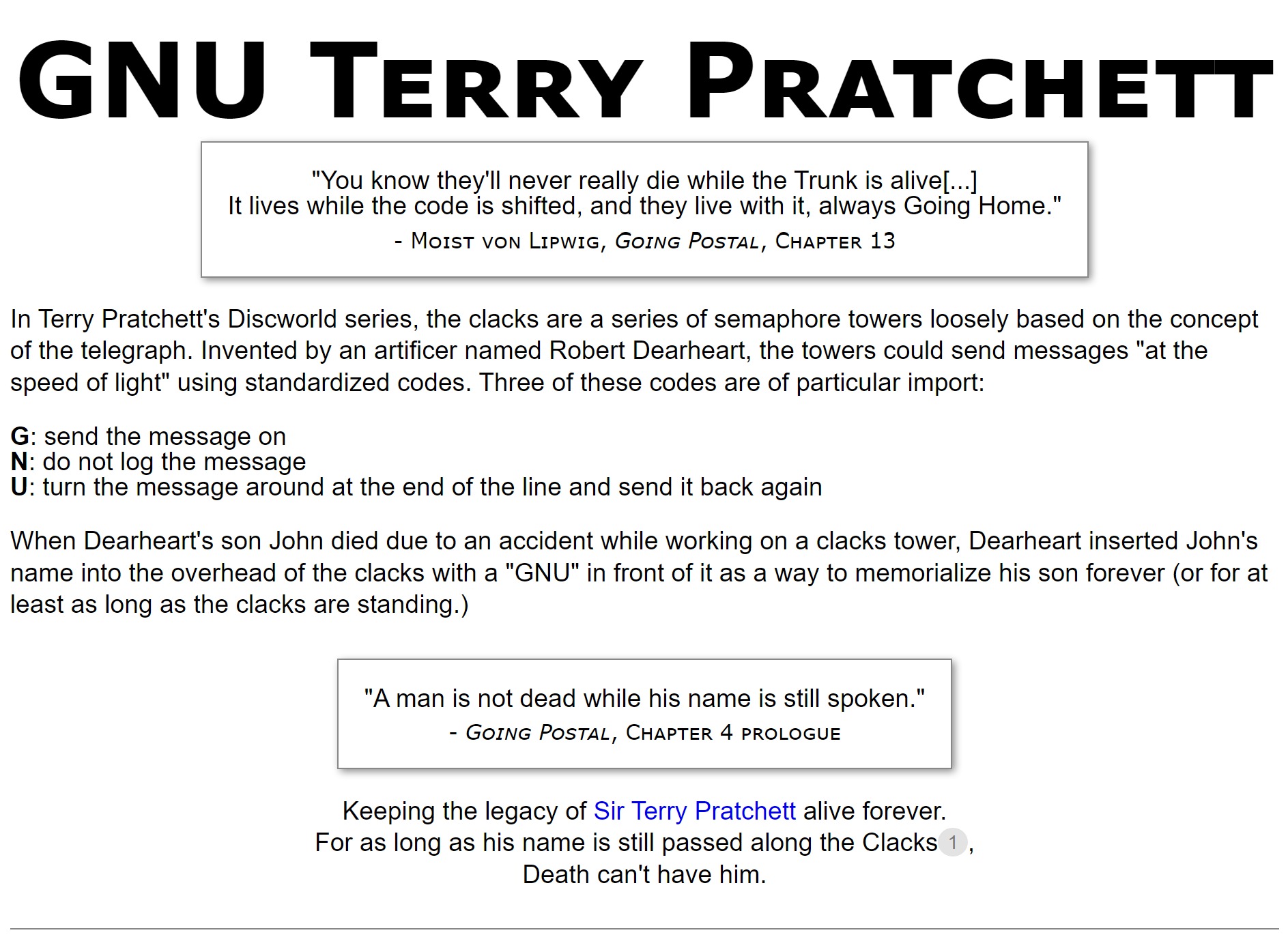 Terry Pratchett ???????? on Twitter: "'There was GNU, and I know that's a code, and then just a name.' 'You sent it on?' said Grandad. 'Yes, because it was a G code,'