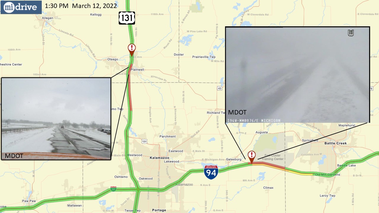 Mdot Mi Drive Map Nws Grand Rapids On Twitter: "1:40 Pm Saturday -- Intermittent Snow Showers  Are Bringing Brief Whiteouts And Suddenly Slippery Conditions To Parts Of  Us-131 And I-94, Especially North And East Of Kalamazoo.
