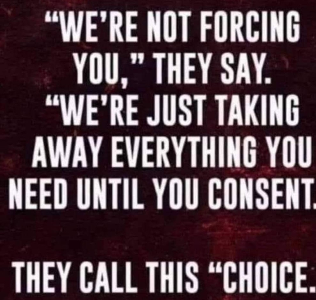 '#GetVaccinated or else!'🖕🏻 B/c nothing says '#SafeandEffective' like 'we won't tell u what's in it & u can't sue us when something goes wrong'👌🏻🖕🏻#StopTheShot #stopthemandates #fauciisaLIAR #Arrestfauci #joebiden is a senile tyrannical power hungry PUPPET! #ChoicesMatter