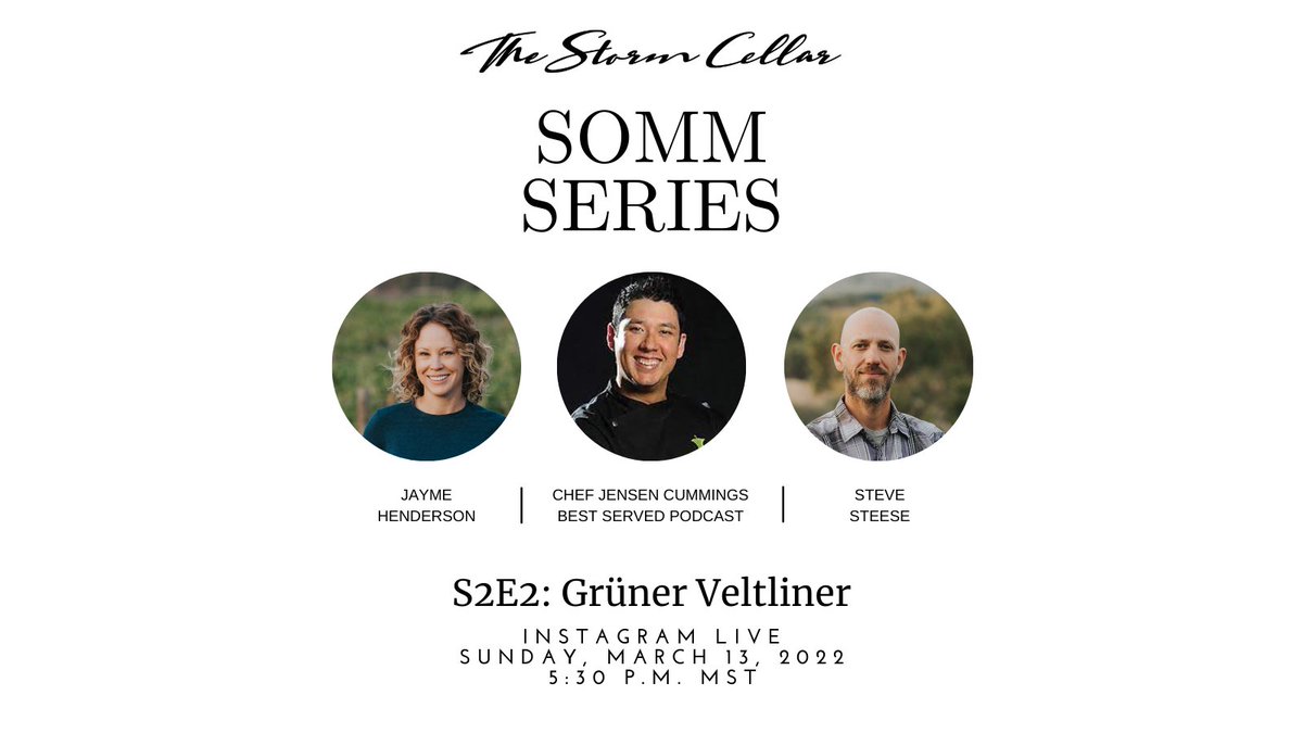 stormcellarwine's tweet image. Back at it again this Sunday, March 13th, at 5:30 p.m. MST, as we interview chef @JensenDCummings, host and creator of the @BestServedPod, for our Somm Series. We'll be tasting our 2020 Grüner Veltliner – join us on IG Live!
#DrinkColoradoWine #StormCellarWine #Wine #SommLife