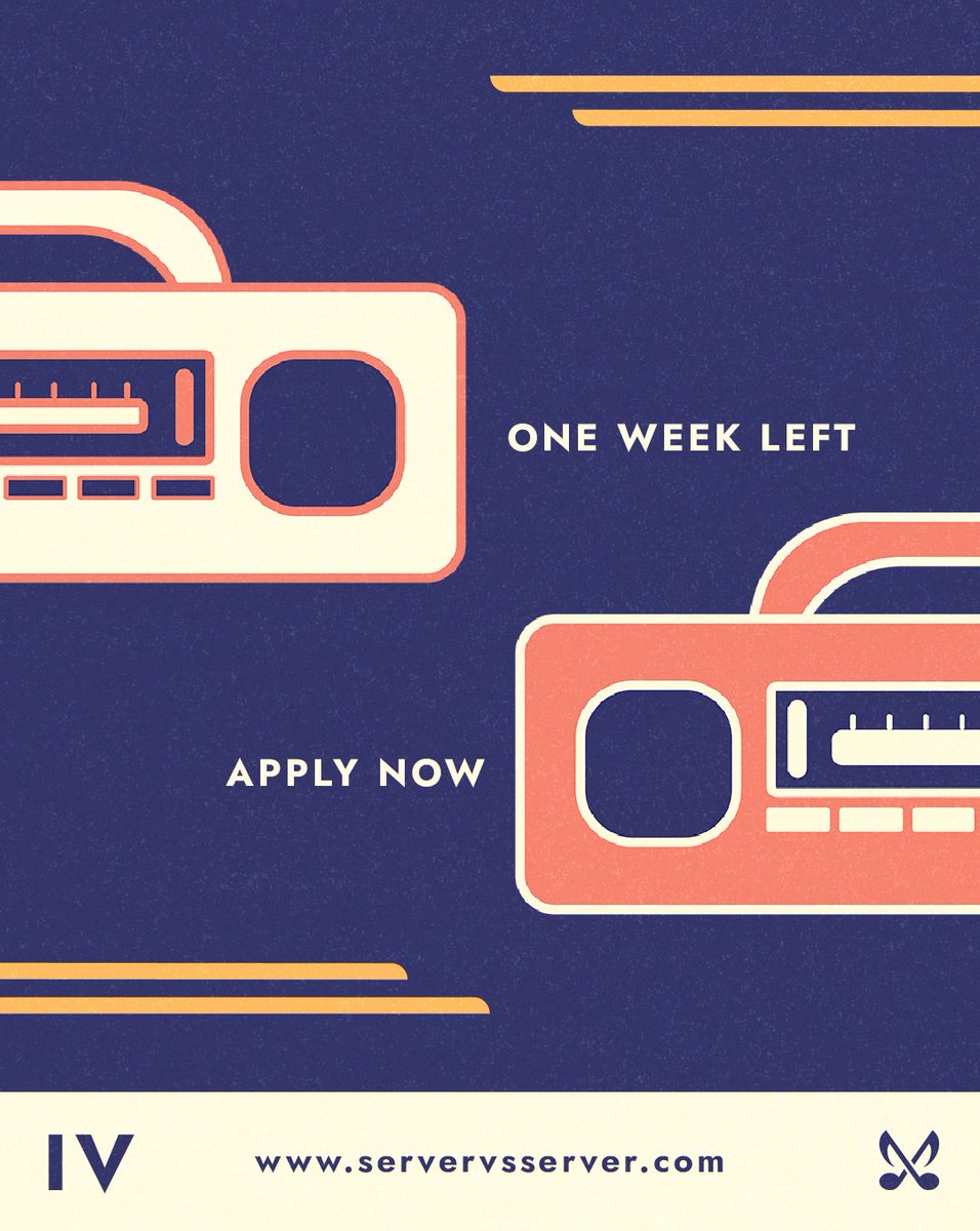 servervsserver_'s tweet photo. Applications are only open for one more week, get yours in now! https://t.co/3gmwPrsTKJΒ
#svs #musicproduction #servervsserver #competition #twitch #fundraising https://t.co/6WDrbJkbZ4