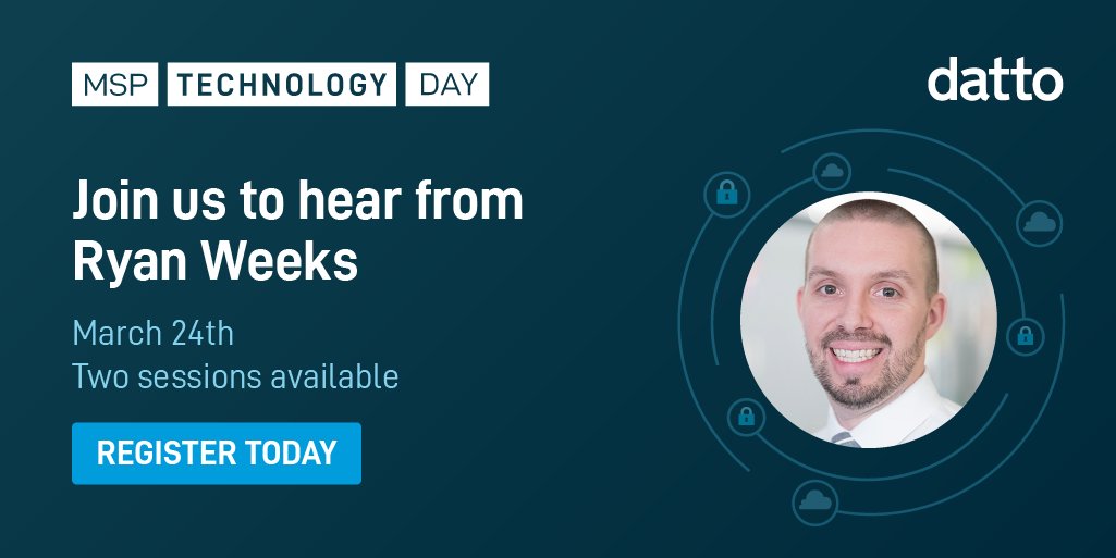 datto's tweet photo. 12 days until the first #MSPTechDay of 2022 and hear from our CISO, Ryan Weeks. You’ll hear from Datto product specialists, executives, and a panel of your #MSP peers on how to leverage Datto products. You won't want to miss this, register now: https://t.co/Mcy7jN9WDL https://t.co/7po0S5VEdi