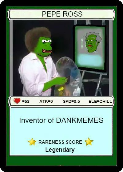 artnet's tweet photo. ArtNFT: Feels Rare Man is live now! 🐸🔥
 
Artnet is excited to host a first-ever fine art Rare Pepe auction, surfacing this iconic, OG crypto art project in a tightly curated auction: https://t.co/ZTjewrcRdS
 
Shown here: Boost, “PEPEROSS” (2016). Series 2, Card 11, Issuance 50. https://t.co/zV4QMcsRxJ