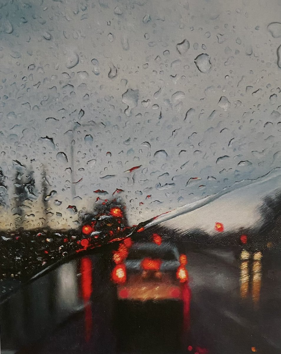 My oil painting of rain on a windshield