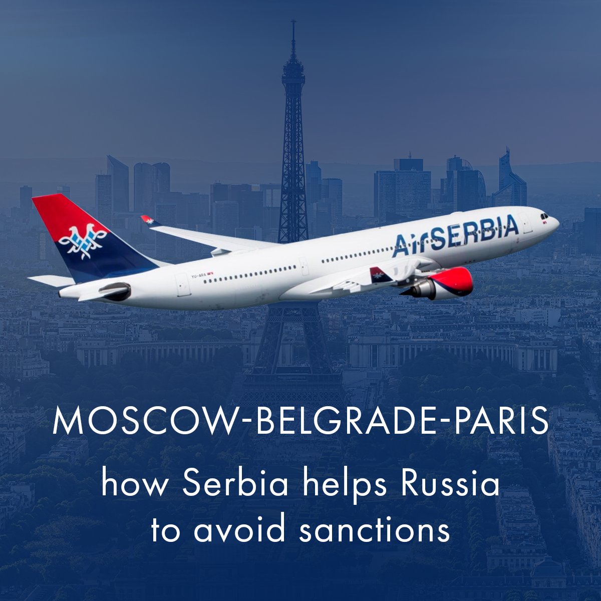 StratcomCentre's tweet photo. ❗️Russians exploit a "Serbian backdoor" loophole to avoid the EU flights ban. Air Serbia has 15 direct flights from Moscow to Belgrade a week. Russians arriving in 🇷🇸 are travelling on to Europe, with the top destinations being Cyprus, France, Switzerland, and Italy. #StopRussia https://t.co/0Dic3GaKPc