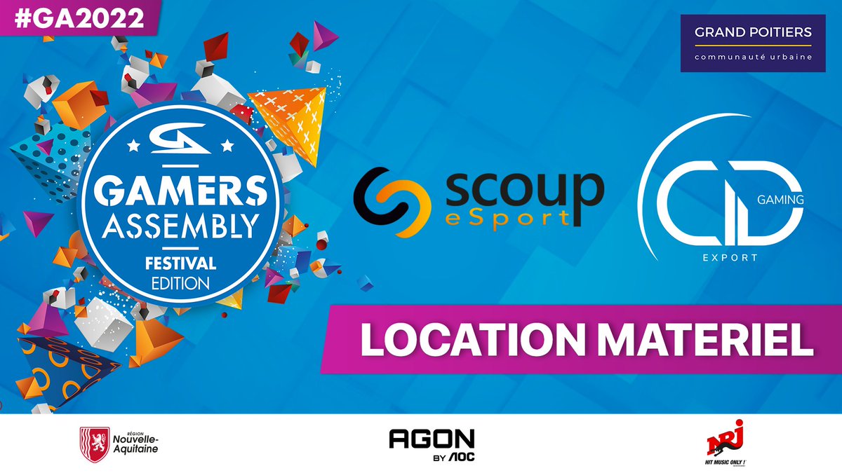 Pour la #GA2022, Scoup Esport et CidExport vous permet de louer directement votre matériel pour éviter de tout transporter !

N'hésitez à louer votre matériel sur le lien :
Le lien CidExport : my.weezevent.com/cidexport-loca…
Le lien Scoup : my.weezevent.com/gamers-assembl…