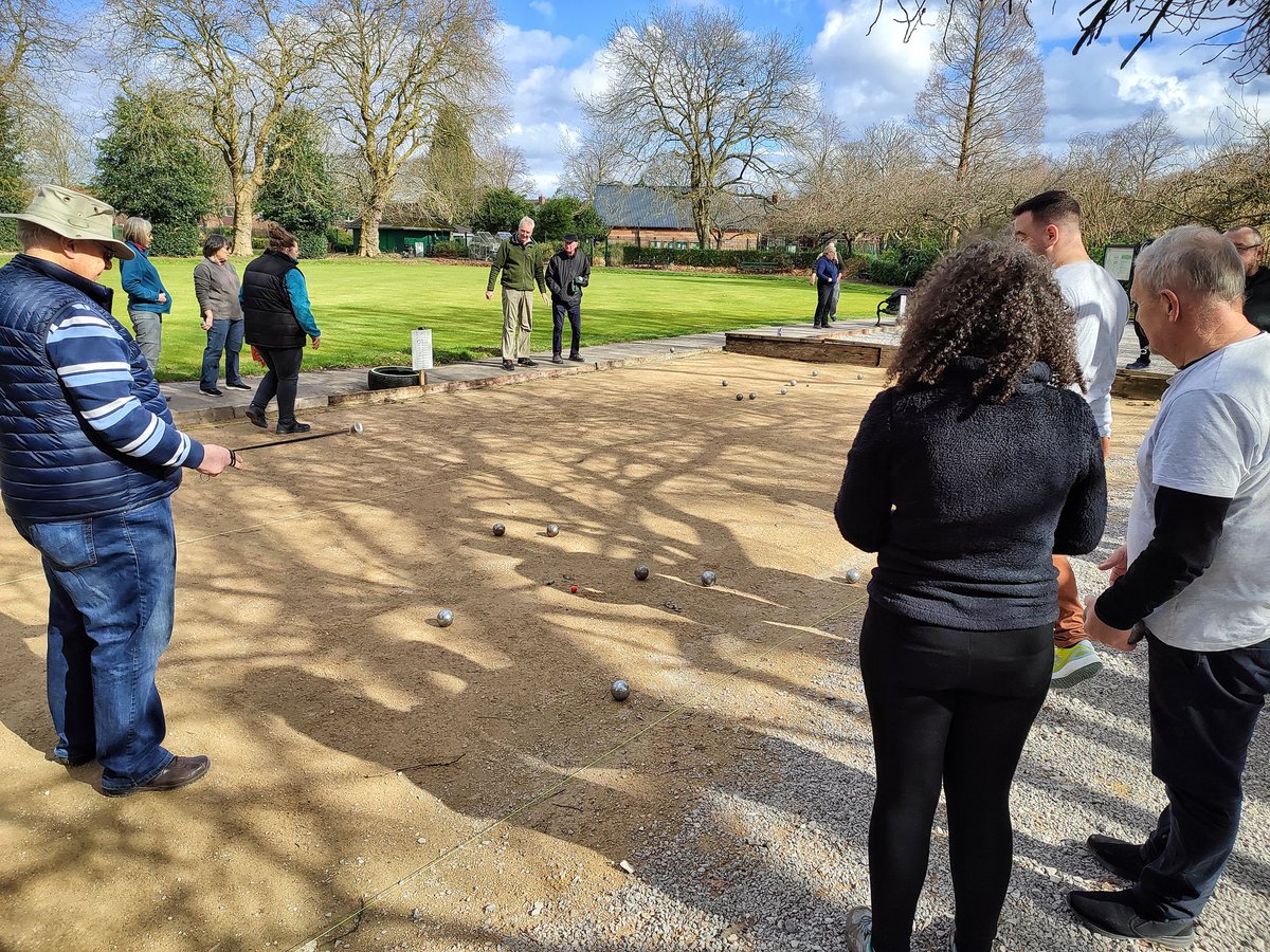 TRFPetanque's tweet photo. Busy busy at the #boulodrome Our Saturday social session is proving to be very popular indeed. Helping people to #GetActive and make friends are just a couple of the benefits of #petanque

#Stretford #Trafford #InclusiveSport #SportForAll https://t.co/PmJq3LKTKa
