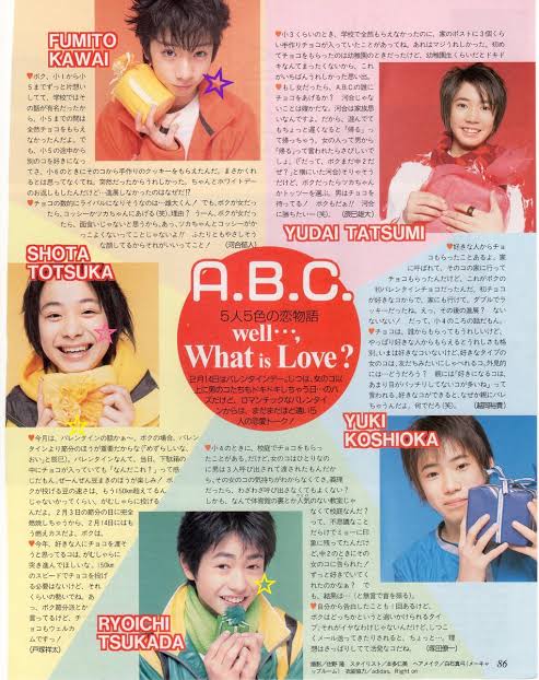 ABC_Z_BPRY's tweet photo. 『 A.B.C.（エー.ビー.シー.）』A.B.C-Zの前身ユニット
2001年から「ABC」として塚田僚一、戸塚祥太、河合郁人、辰巳雄大、越岡裕貴の5人で活動を開始したが、1年ほどで辰巳・越岡とは活動が別になる
その後、2002年に五関晃一が加入2008年のA.B.C-Z結成まで活動
最終メンバー戸塚、河合、五関、塚田 https://t.co/ZFQLwFhZPY