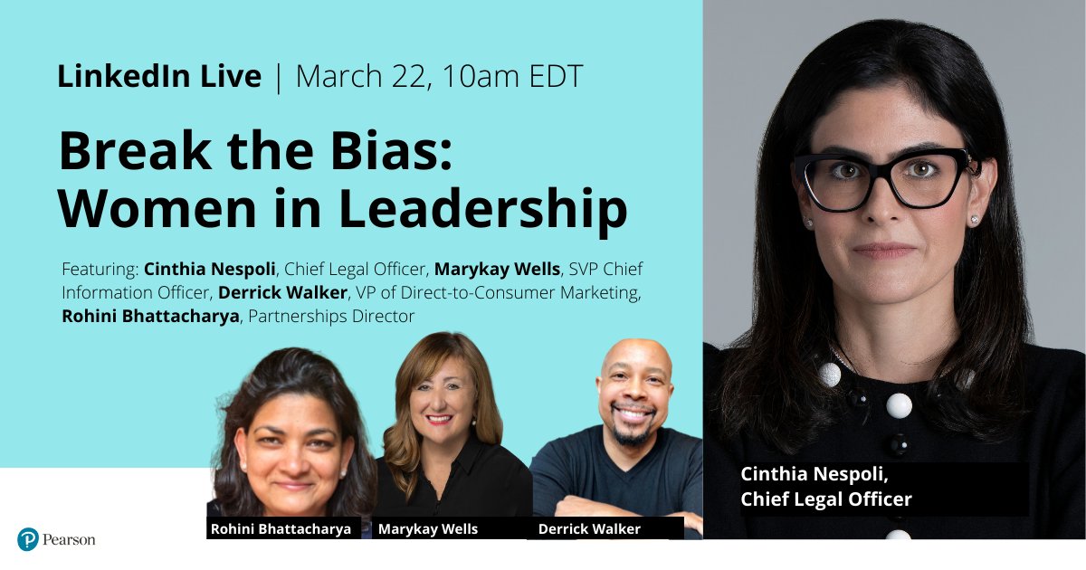 LinkedIn Live panel card, bright blue background with feature image of Cinthia Nespoli. Date 22 March at 10am EDT.