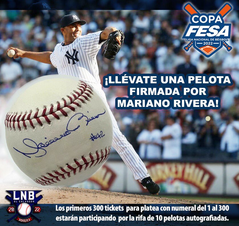 FESAELSALVADOR's tweet photo. #JuegodeEstrellas Gran rifa de 10 pelotas firmadas por Mariano Rivera. ⚾️ La cita es a partir de las 2:00 pm con el Derby de Jonrones. A las 4:00 pm será el lanzamiento de honor y luego la voz de ¡Play Ball! 🙌🏼 https://t.co/Ppe7xn2MDn