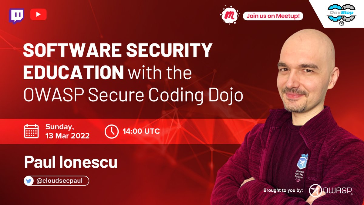 It's TOMORROW! Paul Ionescu joins the <a href="/Owasp_DevSlop/">OWASP DevSlop 🇺🇦</a> crew to discuss software security education and his own OWASP project the <a href="/SecureCodeDojo/">Secure Coding Dojo</a>! Join us as we deploy the dojo, discuss organizing events and present fun challenges!
RSVP🔗bit.ly/oscd22