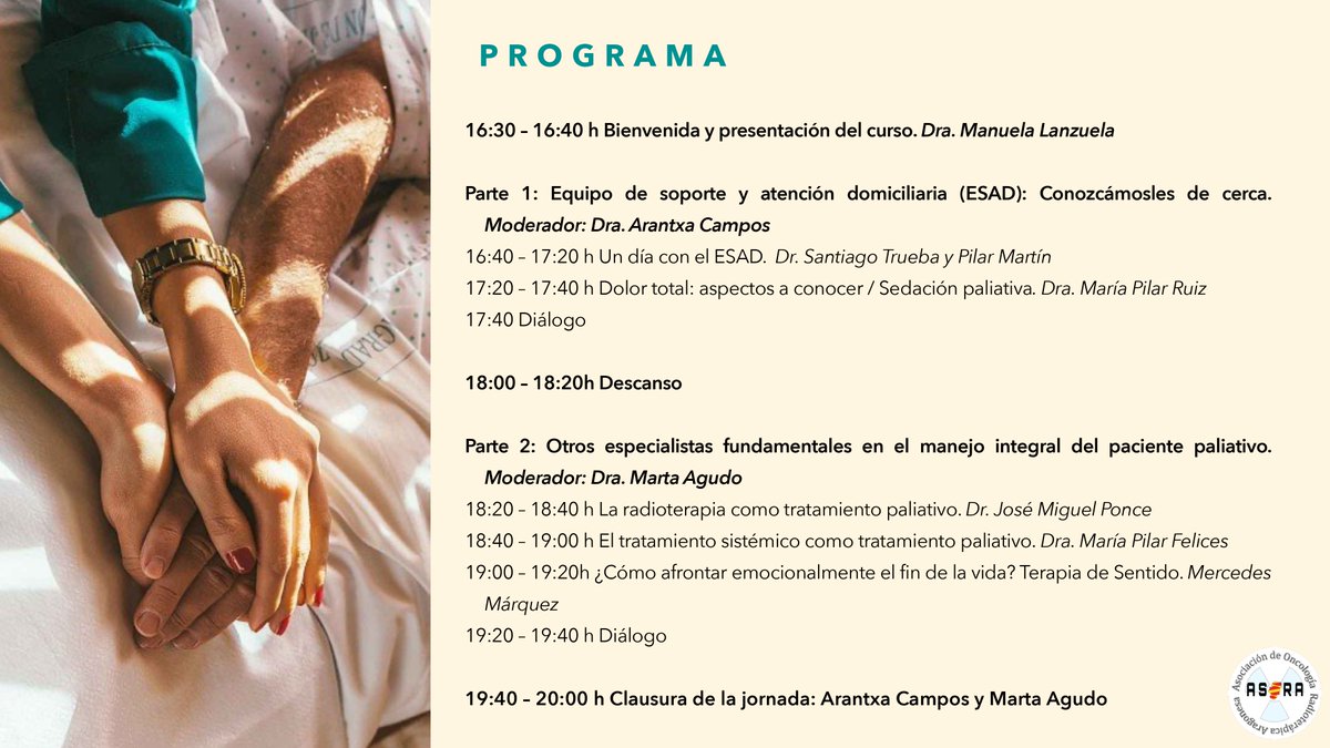 Os invitamos a la I Jornada Multidisciplinar de Cuidados Paliativos que tendrá lugar el próximo 31 de Marzo. 
Inscripciones a través de asoraoficial@gmail.com o a través de este enlace forms.gle/JjWZXRFvqikF27…

¡Os esperamos a todos!