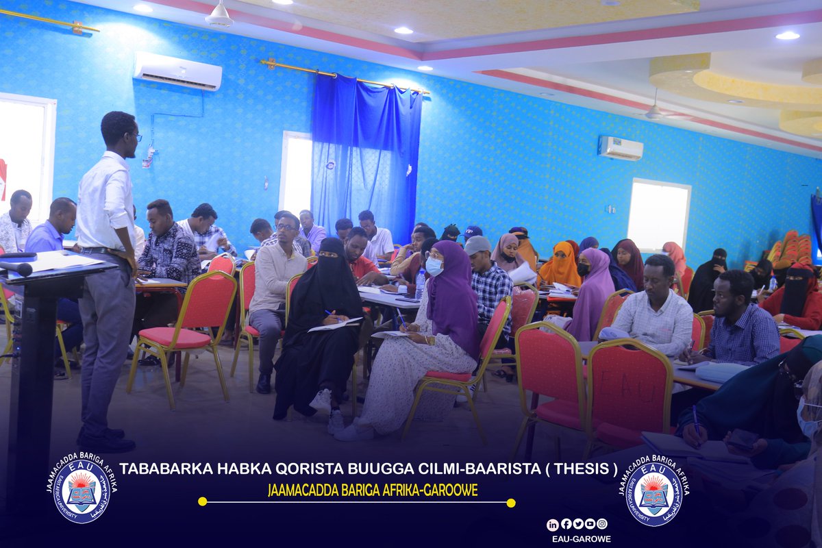 eaugrw's tweet photo. Waxaa Jaamacadda Bariga Afrika Garoowe  ka furmay tababar ku saabsan habka qorista buugga cilmibaarista ardayga (thesis book ).

@Luqmaan__G  @Bindiiriye1  @alihwarsame https://t.co/mh916uKkv4