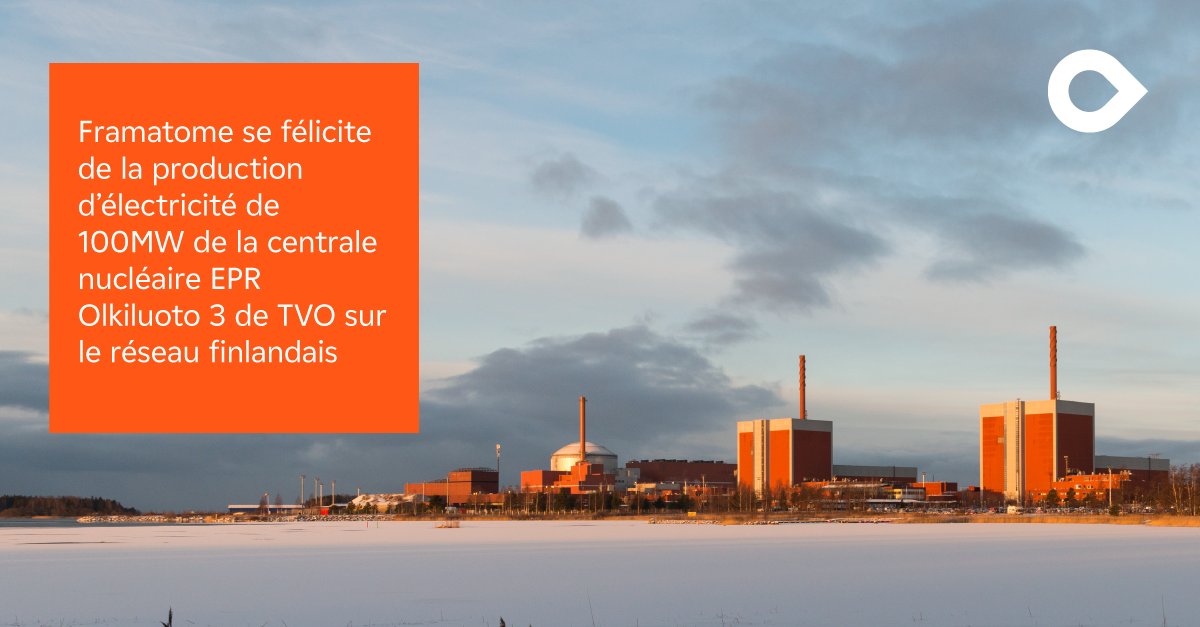 Framatome_'s tweet photo. Cette production d’électricité de 100MW du réacteur Olkiluoto 3 sur le réseau finlandais célèbre le premier réacteur nucléaire EPR en Europe. #Nucléaire #EPR @tvo_fi 
👉 https://t.co/6NlkKtCzKw https://t.co/WVXOHgSOPO