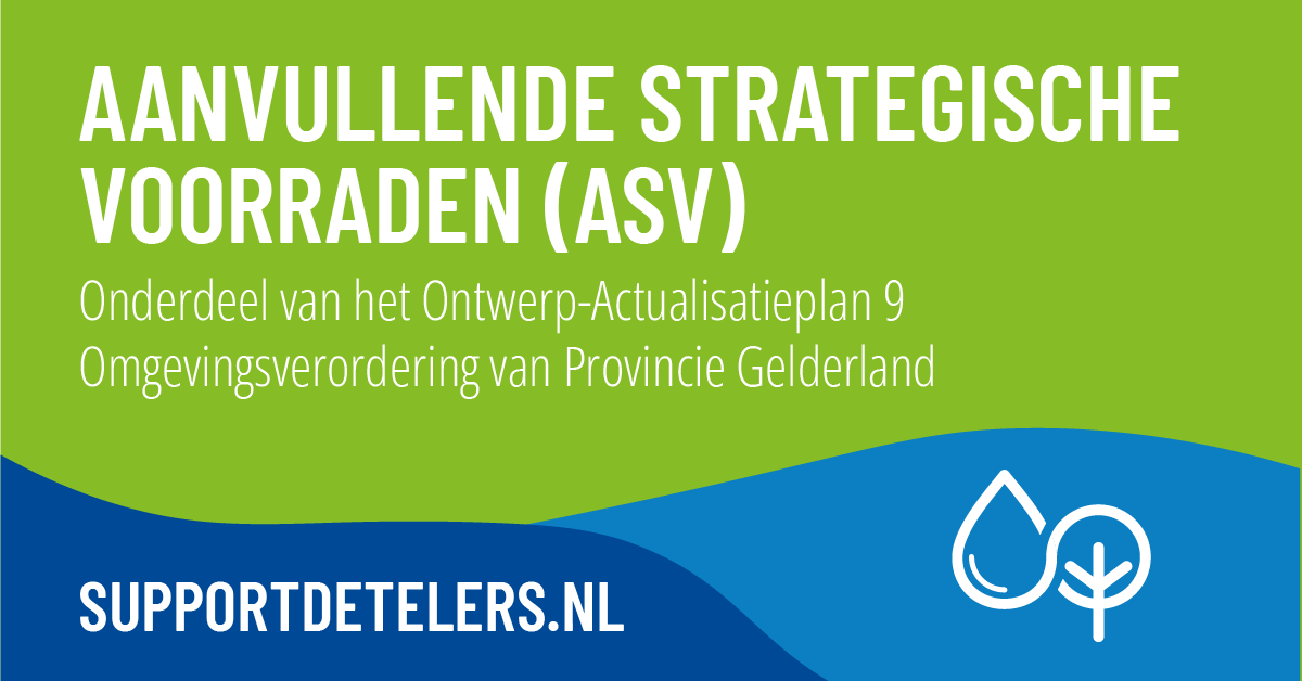 supportdetelers's tweet photo. 𝗔𝗦𝗩, 𝘄𝗮𝘁 𝗶𝘀 𝗵𝗲𝘁?
De provincie Gelderland moet zorgen voor grondwater en voldoende drinkwaterbronnen. Het Rijk heeft daarom gevraagd om bepaalde gebieden aan te wijzen als drinkwaterreserveringsgebieden, ook wel ASV genoemd. 

Lees hier verder: https://t.co/rkPbwJT0Tk https://t.co/AB6EJYr6tg