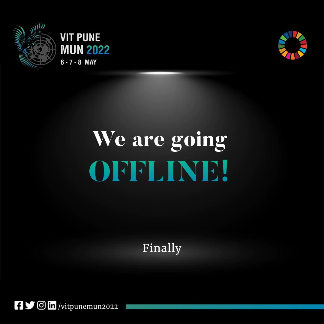 VITPuneMUN2026's tweet photo. We've been waiting for this moment for two years.
And the wait is finally over!

VIT Pune MUN 2022 is going to be offline!
Registrations to open soon.

Prepare yourselves.

#VPM2022
#BeTheVoice
#ConferenceOfChange
#WalkTheTalk https://t.co/FXGgIqnI2d