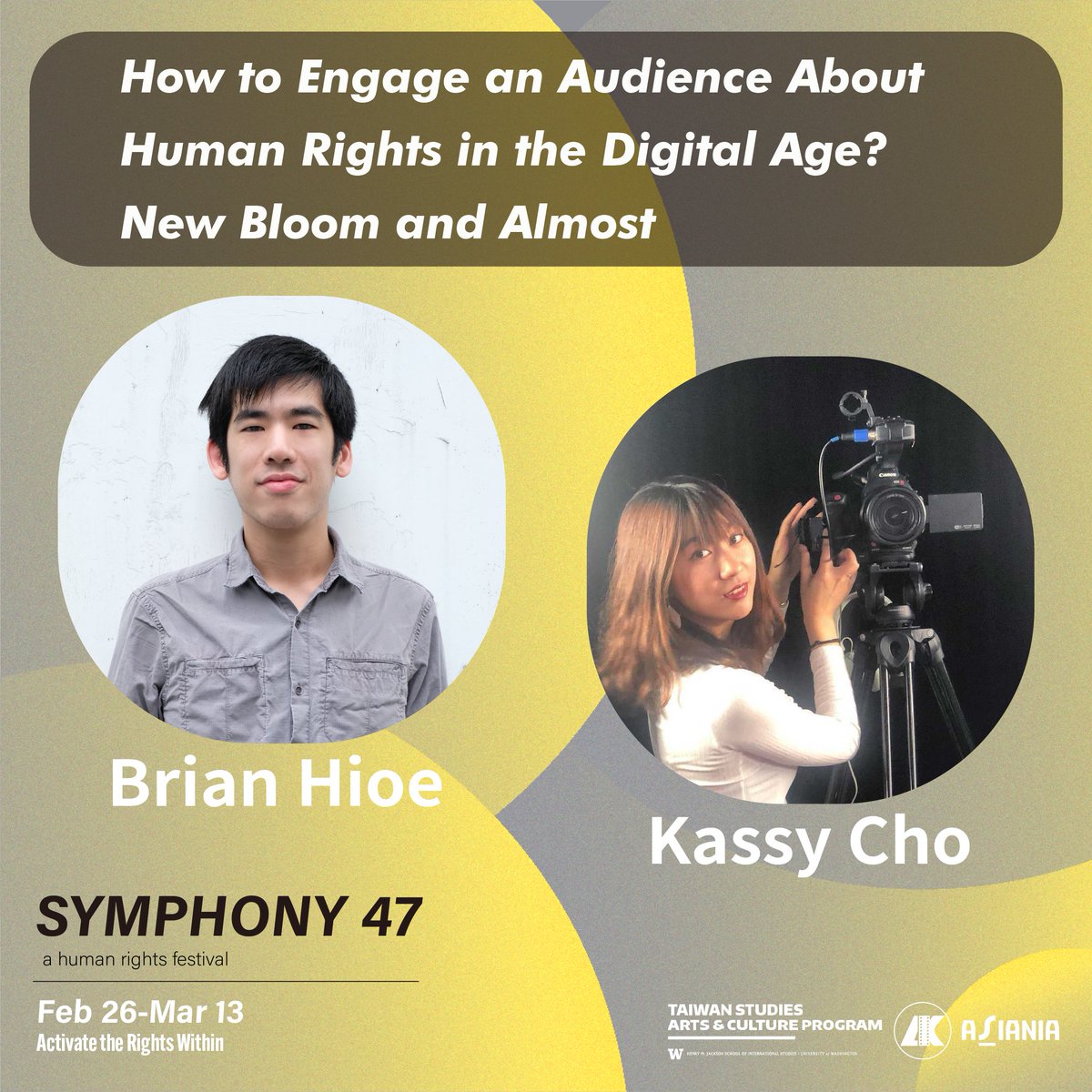 Asiania_me's tweet photo. 📢 EVENT EXTENDED 📢
Due to the positive response, the four Symphony 47 discussion panels will be available until March 23 PST (March 24 GMT+8). 
#humanrights #genderrights #Taiwan #China #HongKong #media #digitalage #arts #music  
https://t.co/GHIsmwzsZL https://t.co/iz2gcJ8bKb