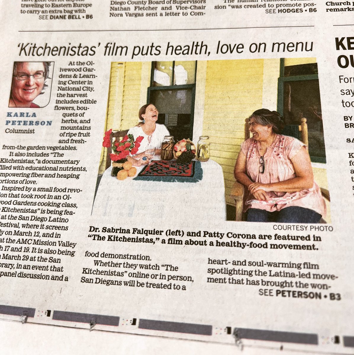 Check <a href="/sdut/">The San Diego Union-Tribune</a> today. <a href="/thekitchmovie/">The Kitchenistas Movie</a> story comes to life with Columnist Karla Peterson’s words. Thank you to movie Producer Mary Ann Beyster movie director David Romero. Come see it: @sdlatinofilmfestival #womenempoweringwomen #culinarymedicine #culinaryliteracy #bilingue