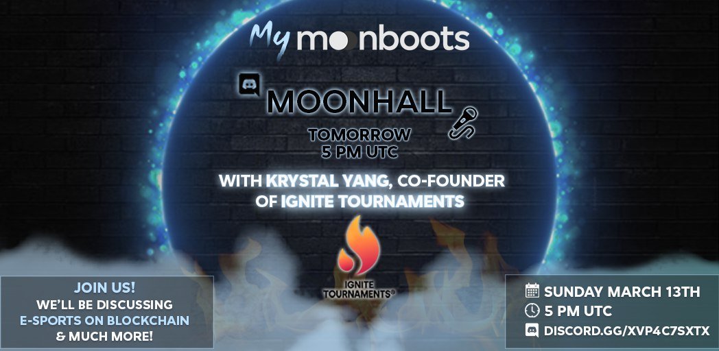MoonbootsDao's tweet photo. GM! 🔥🎮🔥

Friendly reminder to join us tomorrow, at 5 PM UTC for our #MoonHall with @krystal_yang, former professional #eSports player and CEO of @igniteyourgames!

We'll be covering e-sports, their relationship with the #blockchain, and more!

Venue: https://t.co/6sgCdm1fIU https://t.co/TZYCcnjkYB