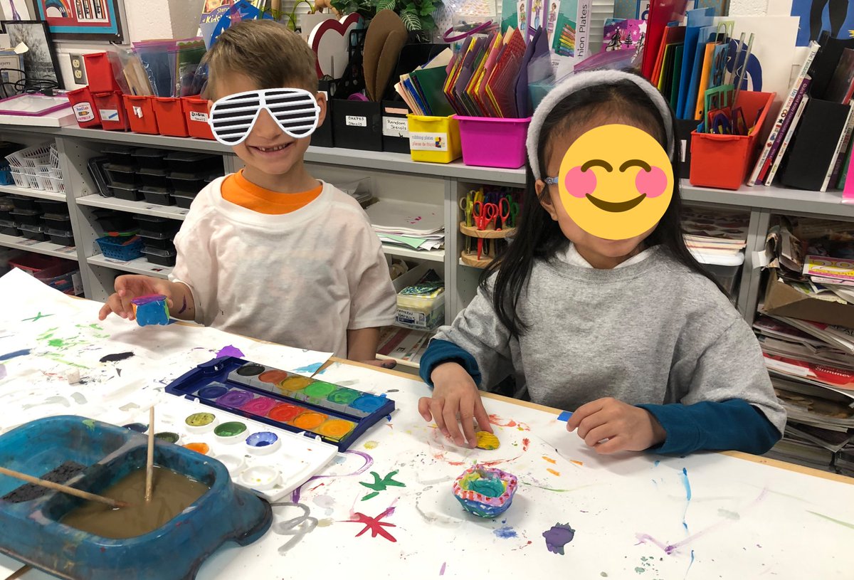 SouthLakesART's tweet photo. Colorful Surface patterns with watercolor added the finish touches for our ceramics. @SouthLakesEl1 #ceramics #clay #pottery #artedu https://t.co/y31E8RoK3i