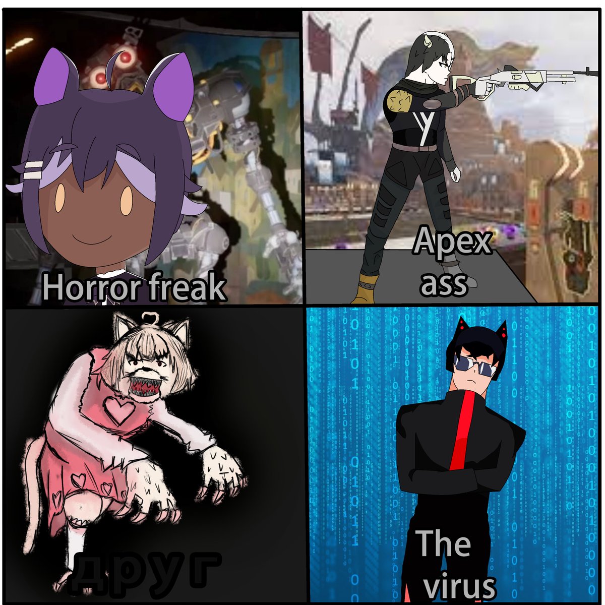 HolyPPPP's tweet photo. "Out of your friends which are you?" 
#kokonutters
#mortuART
#nephillusts
#R1N1llust https://t.co/nFIMaqltTv