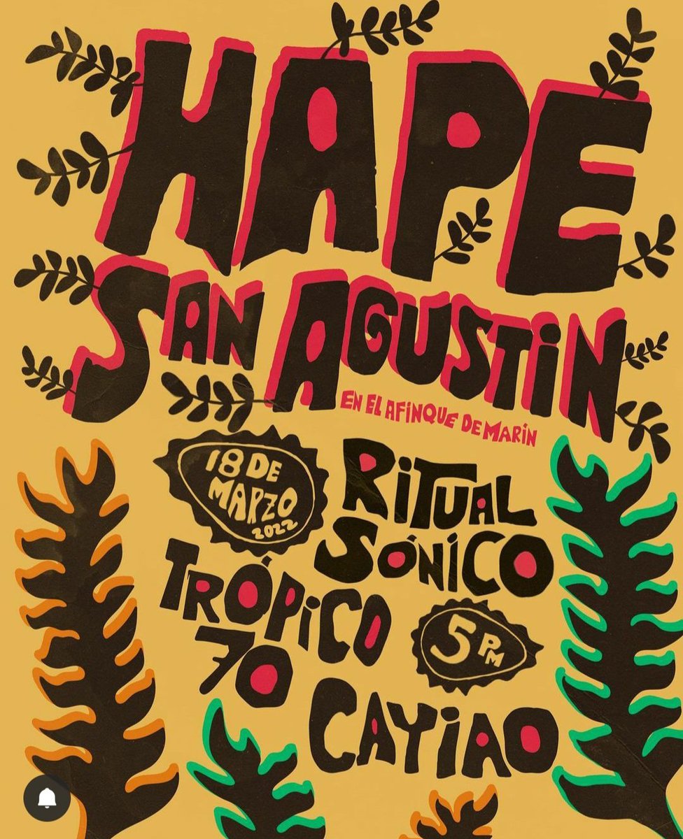 Este #Vie18 San Agustín del Sur brindará como escenario uno de sus soberbios atardeceres para que vibremos la energía electropical de Hape Colletive, <a href="/makinacrea/">makinacrea</a>, Cayiao, Trópico 70 y Ritual Sónico.

5:00 pM.
AfinQue de Marín, 
detrás del teAtro AlameDa.
#100porcientosanagustin