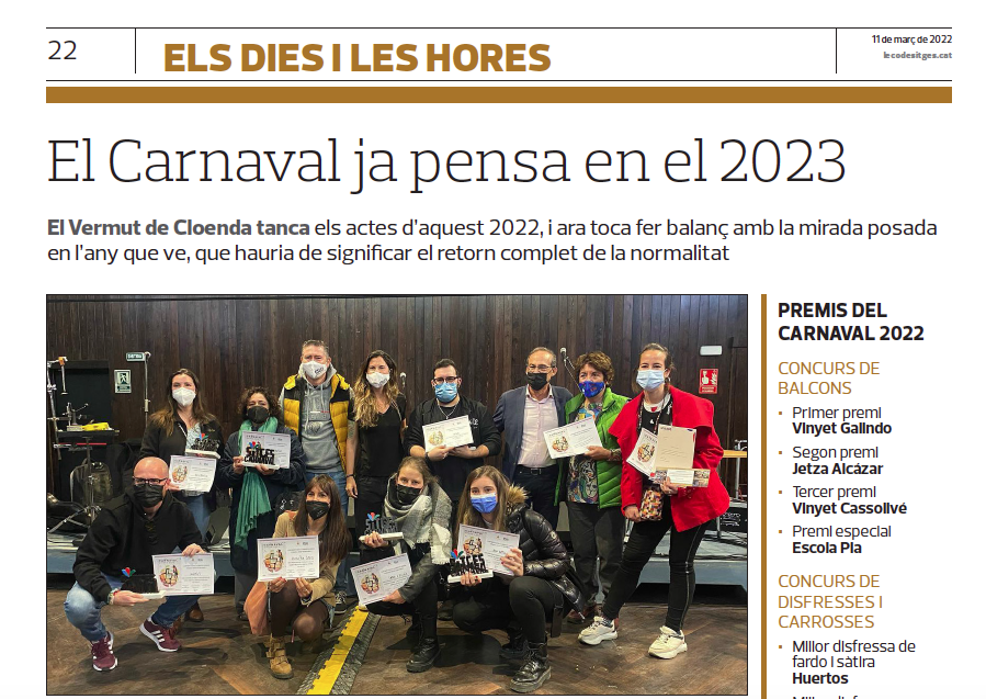lecodesitges's tweet image. NOMÉS A L’EDICIÓ EN PAPER I @iQuiosc 

El Carnaval ja pensa en el 2023. El Vermut de Cloenda tanca els actes del 2022, i ara toca fer balanç amb la mirada posada en l’any que ve, amb el retorn complet de la normalitat.

▶️ ow.ly/tUrx50IgU26

#Sitges
@SitgesCarnaval