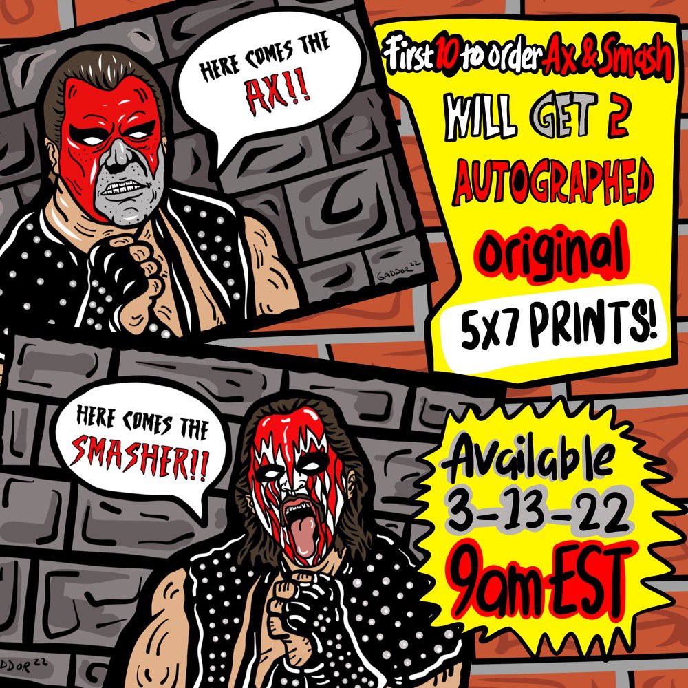 Officially Available 3-13 for preorder

First 10 to order Ax &amp; Smash Buddies get:
*2 original 5x7 Autographed Art Prints

First 25 to order Ax &amp; Smash Buddies get:
*5” vinyl original Brothers style sticker. 
<a href="/RealDemoSmash/">Demolition Smash</a> <a href="/RealDemoAxe/">Demolition Axe</a>