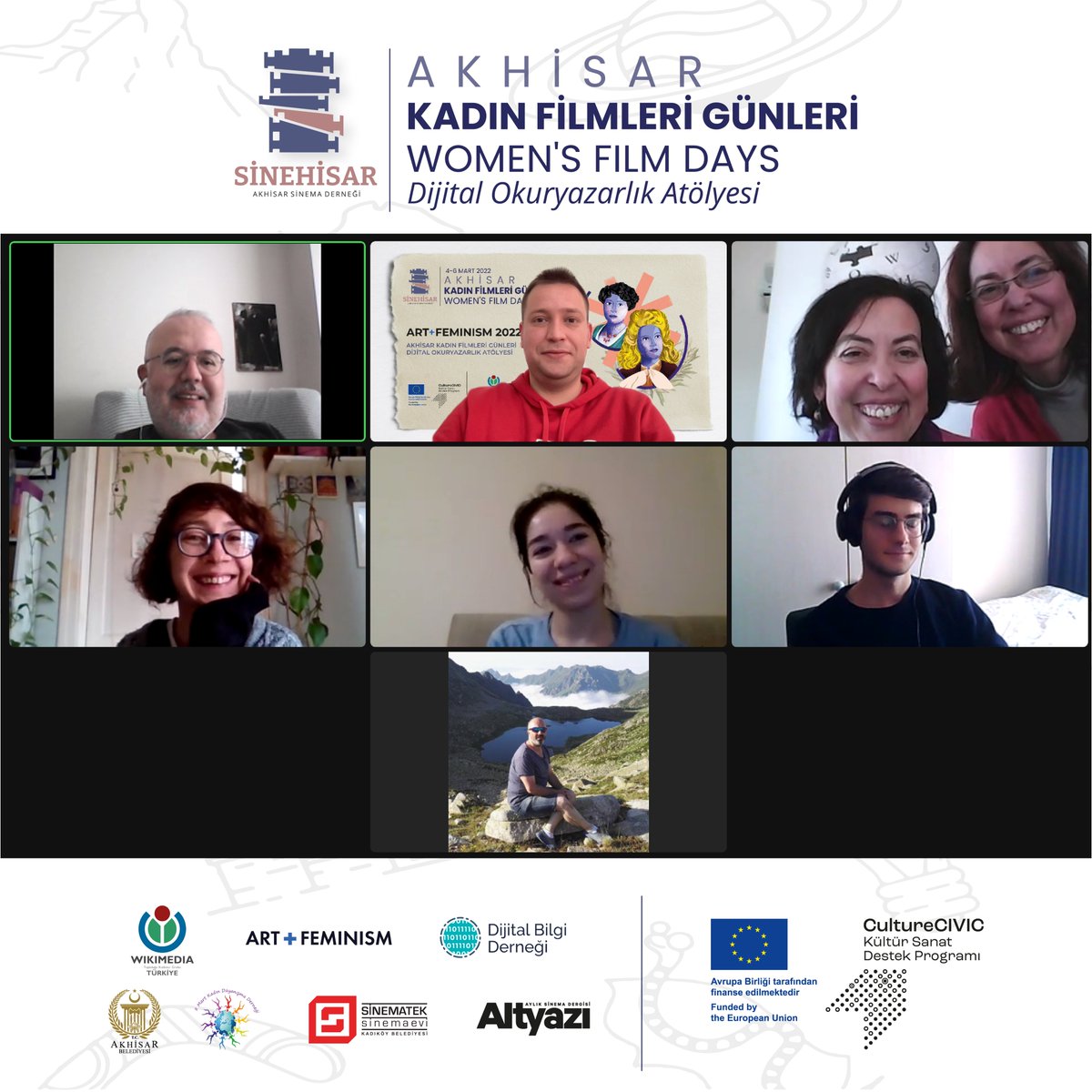 sinehisar's tweet photo. Akhisar Kadın Filmleri Günleri etkinlikleri bugün çevrimiçi olarak gerçekleştirilen Dijital Okuryazarlık Atölyesi ile birlikte sonlandı! 🥳

Vikimaraton, @artandfeminism'den Yağmur Yıldırım ve @WikimediaTurkey’nden Zafer Batık ile Başak Tosun’un sunumları ile başladı. 👩‍💻 https://t.co/0HEzWIO2eB