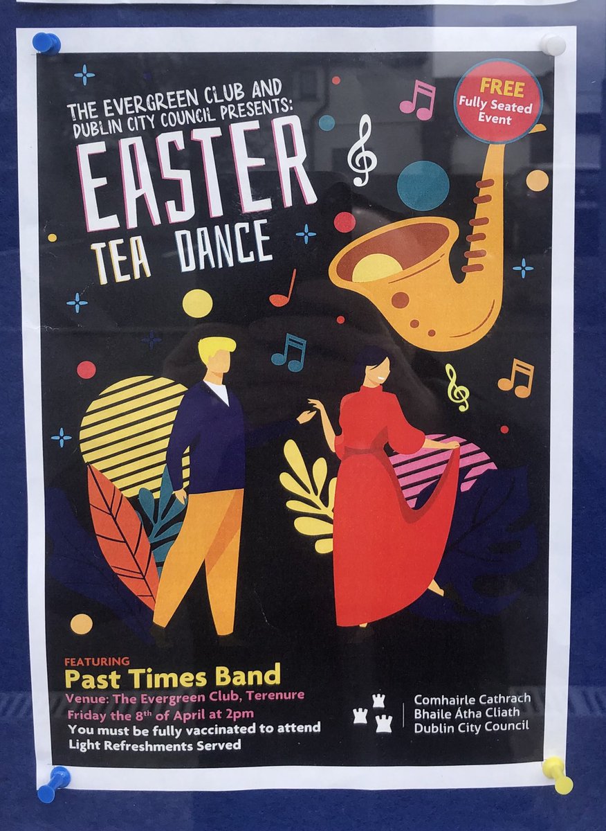 SetWireless's tweet image. Come along to the Easter Tea Dance at the Evergreen Club in #Terenure, #Dublin6 on Friday 8 April. Adm free. Music from the Past Times Band. #memories #teadance #iloveterenure ⁦@VisitDublin⁩ ⁦@DubCityCouncil⁩ ⁦@ILoveTerenure⁩ ⁦@TerenureRA⁩